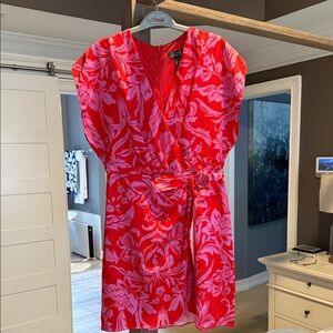Adrianna Papell Vibrant Red and Pink Floral Dress